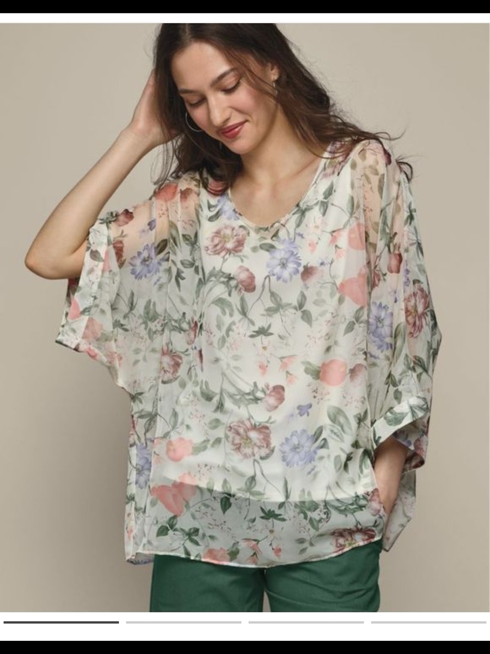 Floral Sheer Dolman Top in Cream and Pastel AVON